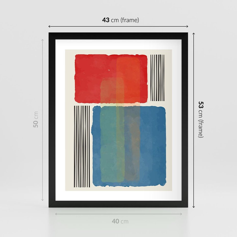 Plakat w ramie 40x50 - Kolorowe Spektrum - kolorowa geometria, prostokąty w intensywnych kształtach i czarne kreski - rama czarna