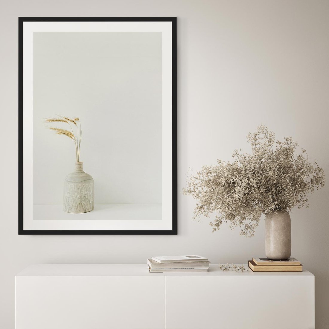 Plakat w ramie 40x50 - Sztuka Prostoty - minimalistyczny wazon, źdźbła traw - rama czarna