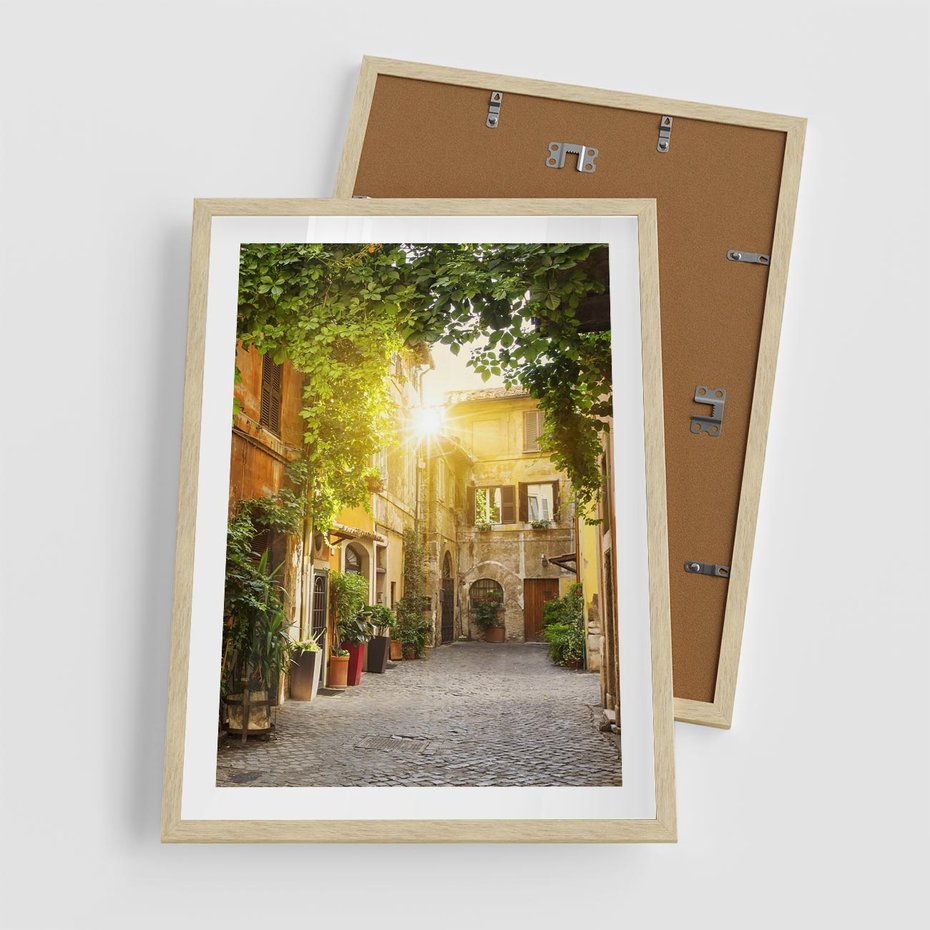 Plakat w ramie 50x70 - Malownicza Wędrówka - uliczka, perspektywa - rama drewno