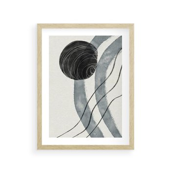 Plakat w ramie 40x50 - Abstrakcyjne Kształty w Szarościach - abstrakcja, akwarelowe plamy - rama drewno