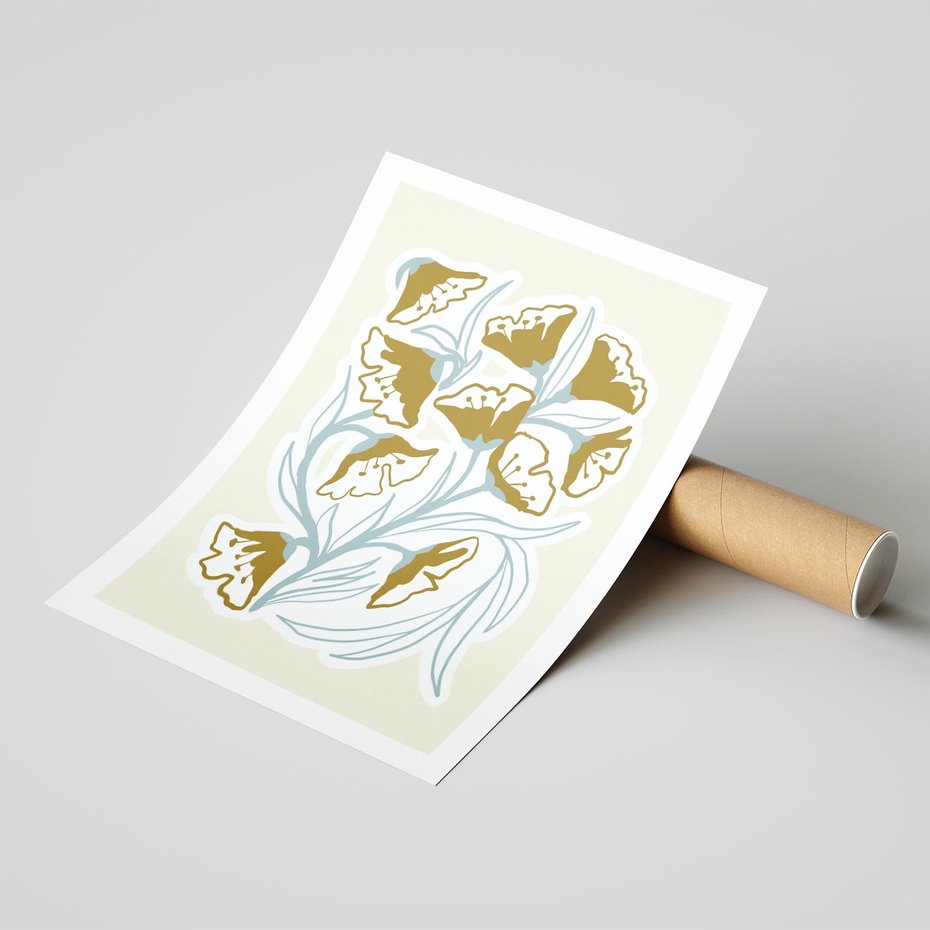 Plakat bez ramy 50x70 - Wibracje Widzenia - abstrakcyjne beżowe kwiaty, elegancka kompozycja