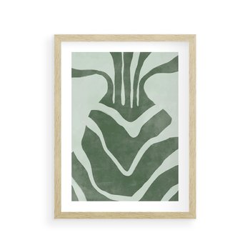 Plakat w ramie 30x40 - Zieleń Odpoczynku - zielony plakat, nieregularne splątane linie - rama drewno