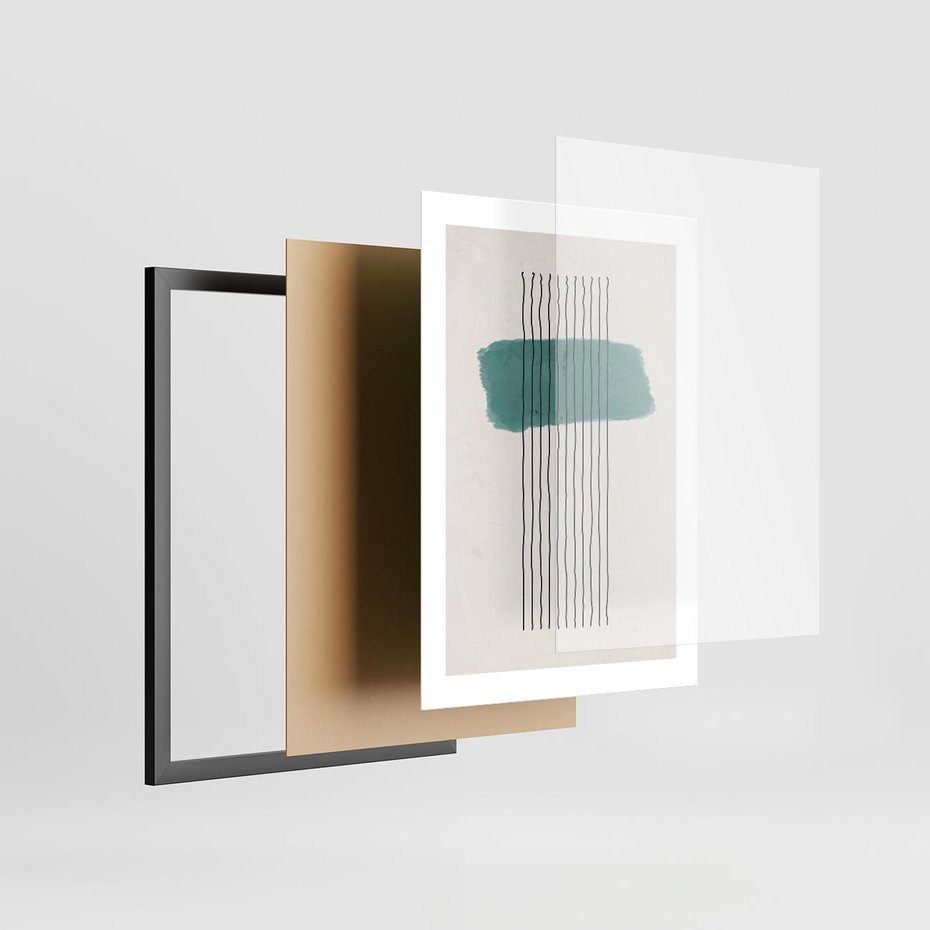 Plakat w ramie 30x40 - Bezczasowe Wspomnienia - abstrakcyjna akwarelowa plama, nieregularne kreski - rama czarna