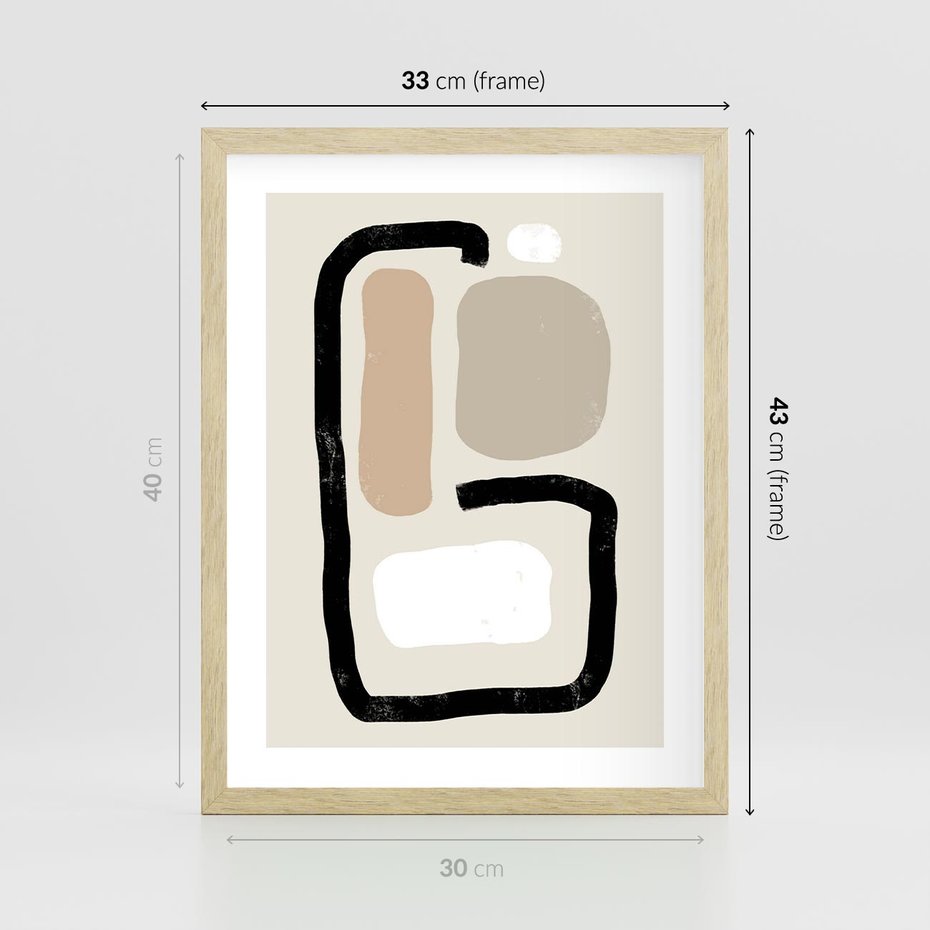 Plakat w ramie 30x40 - Kształtne Formy - geometryczne nieregularne kształty, nowoczesna kompozycja - rama drewno