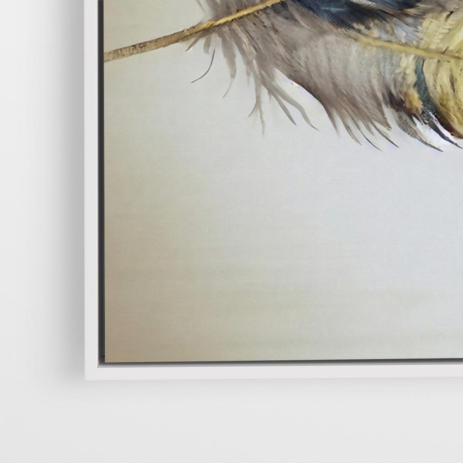 Obraz w ramie 100x70 - Granatowo-Złote Pióra - sztuka, granatowe i złote pióra - rama biała