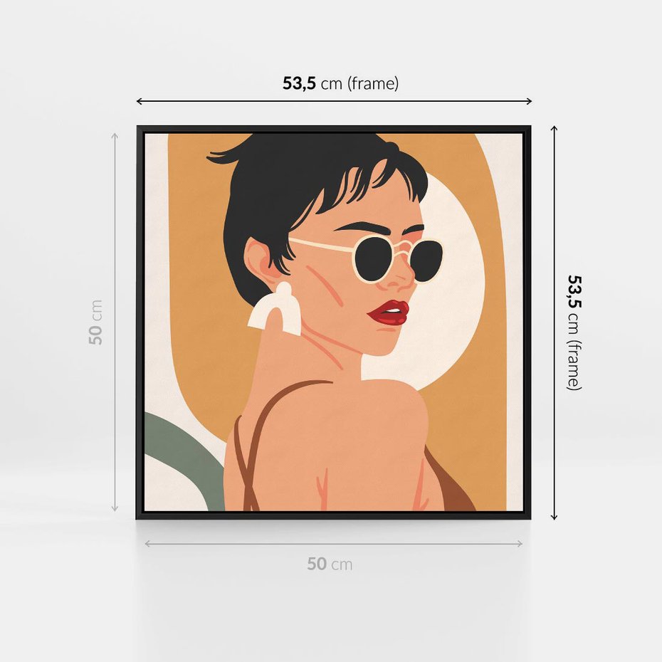 Obraz w ramie 50x50 - Kobieca Przenikliwość - nowoczesny plakat, styl retro - rama czarna