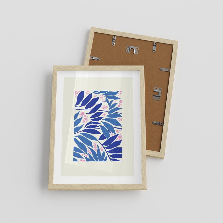 Plakat w ramie 30x40 - Kolorowy Wir - liściasta kompozycja, nowoczesny plakat - rama drewno