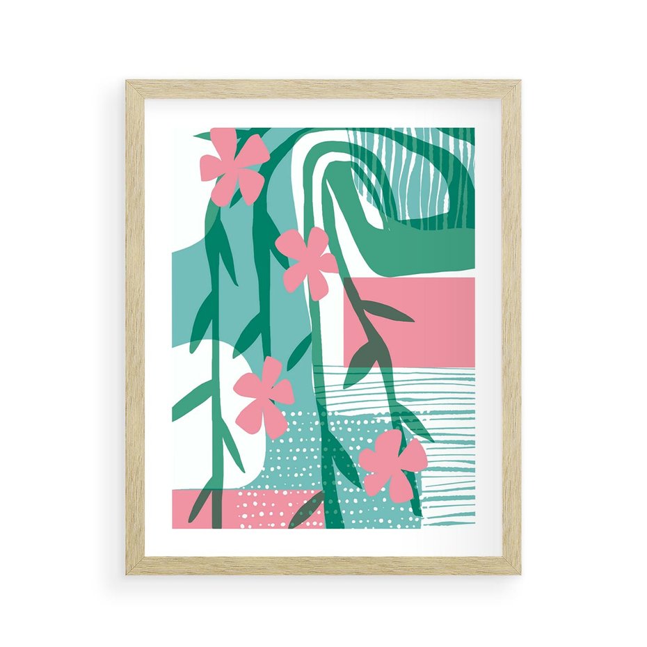 Plakat w ramie 40x50 - Rozkwitające Harmonie Form - abstrakcyjne pastelowe kwiaty, nowoczesna sztuka - rama drewno