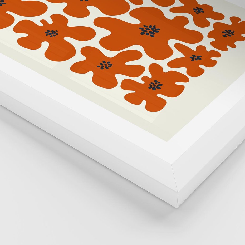 Plakat w ramie 50x70 - Wibracje Przestrzeni - abstrakcyjne czerwone kwiaty, kompozycja - rama biała