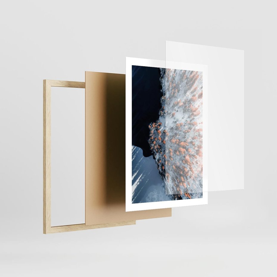 Plakat w ramie 50x70 - Lot Ptaka - zima, zimowy krajobraz - rama drewno