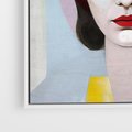 Obraz w ramie 50x50 - Kolorowe Granice Form - abstrakcyjny obraz olejny, portret twarzy kobiety - rama biała