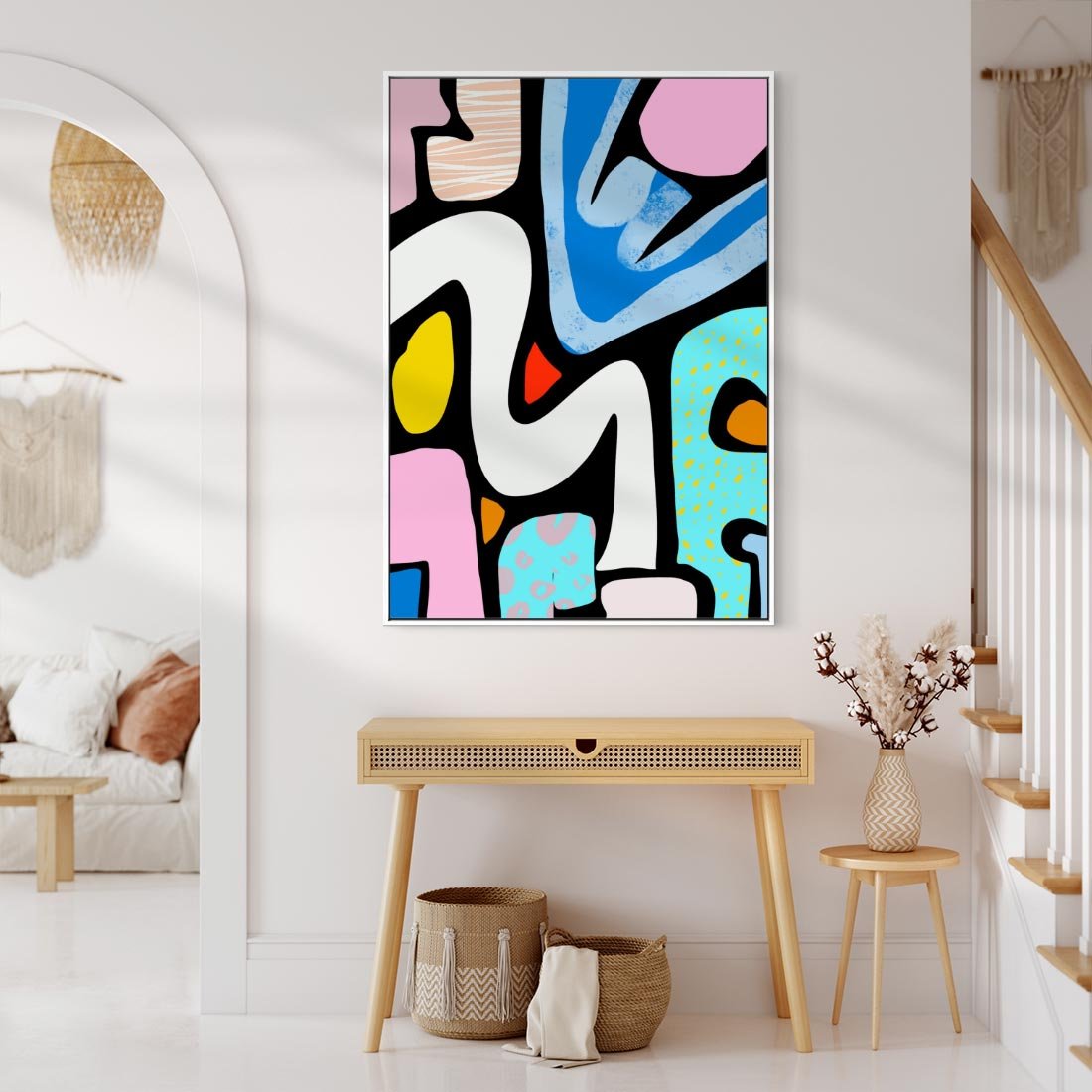 Obraz w ramie 50x70 - Komiksowe Formy - abstrakcyjne formy, komiksowy styl - rama biała