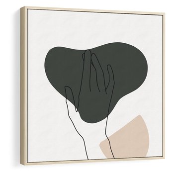 Obraz w ramie 80x80 - Bezczasowe Echo - szkic jedną linią, one line - rama drewno