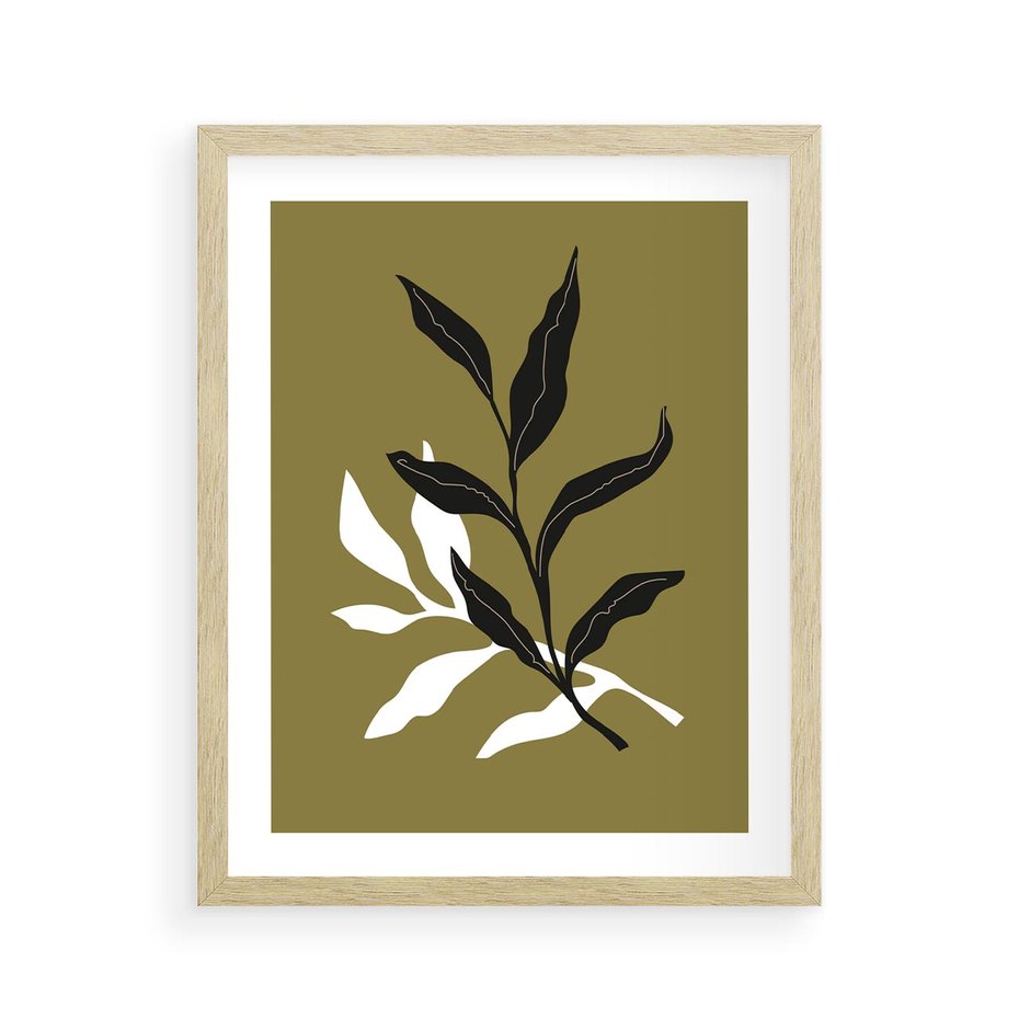 Plakat w ramie 40x50 - Wewnętrzne Odsłony - liście, gałązki - rama drewno