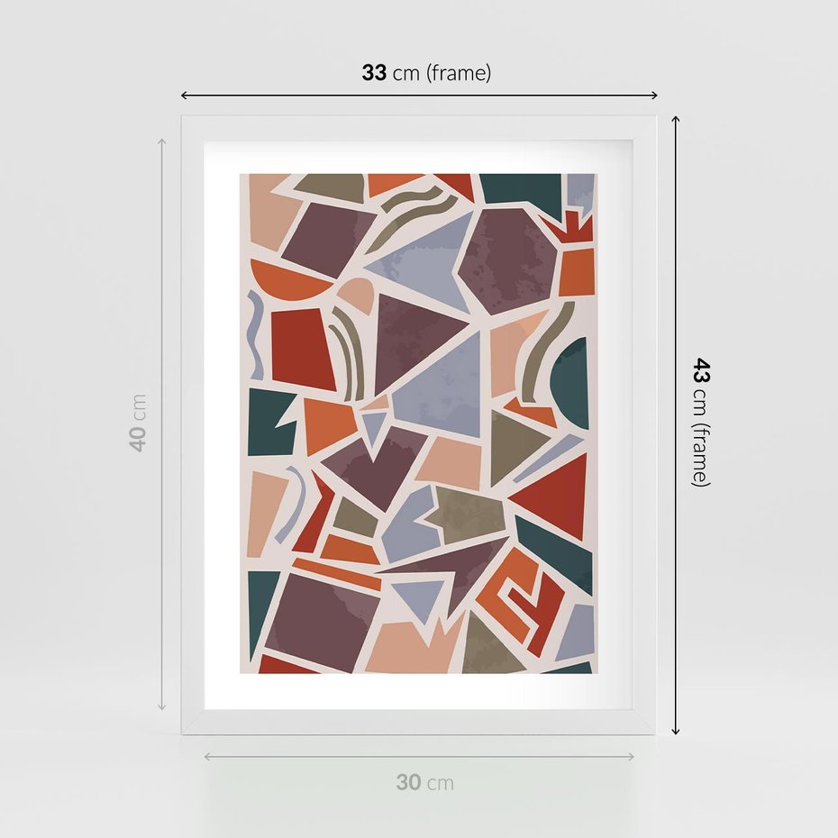 Plakat w ramie 30x40 - Intrygujące Rozbicie - gemoetryczne kształty, mozaika - rama biała