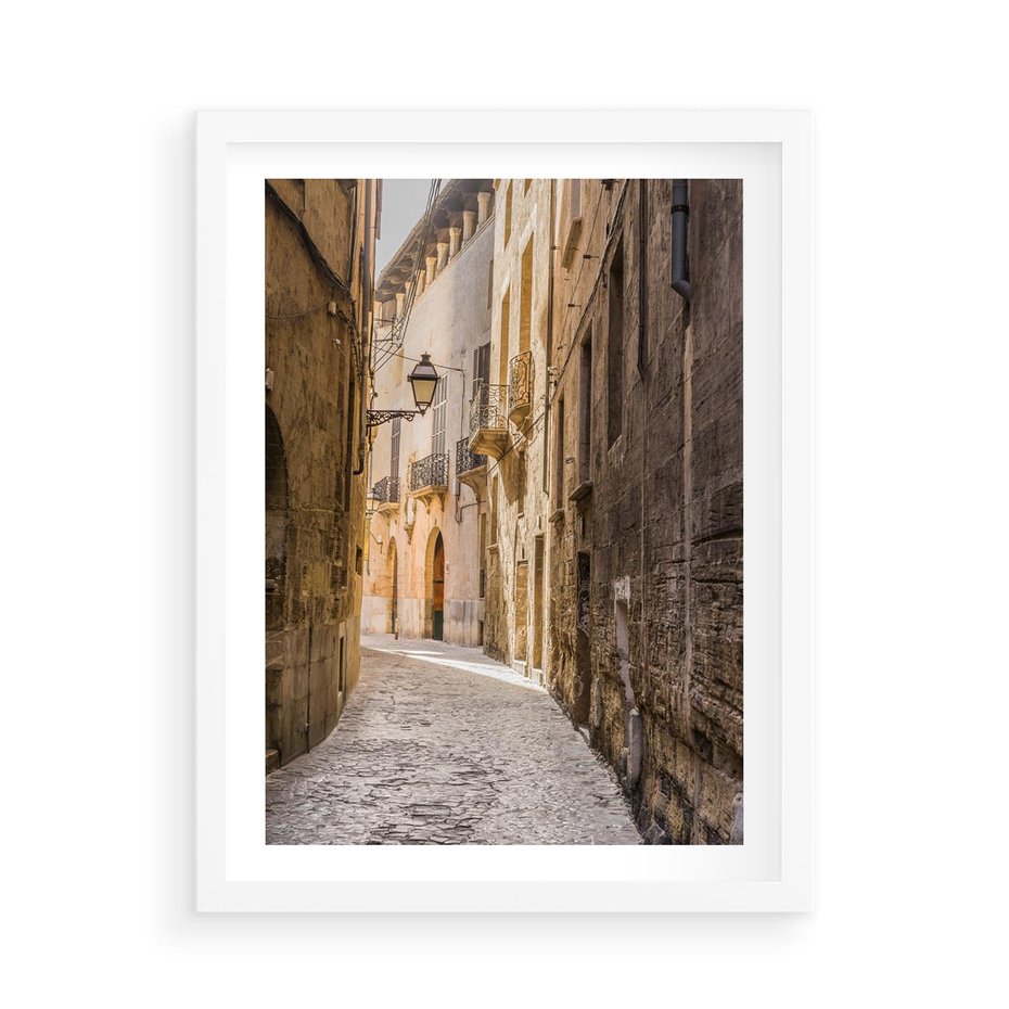 Plakat w ramie 50x70 - Perspektywa Uliczki - uliczka, perspektywa - rama biała