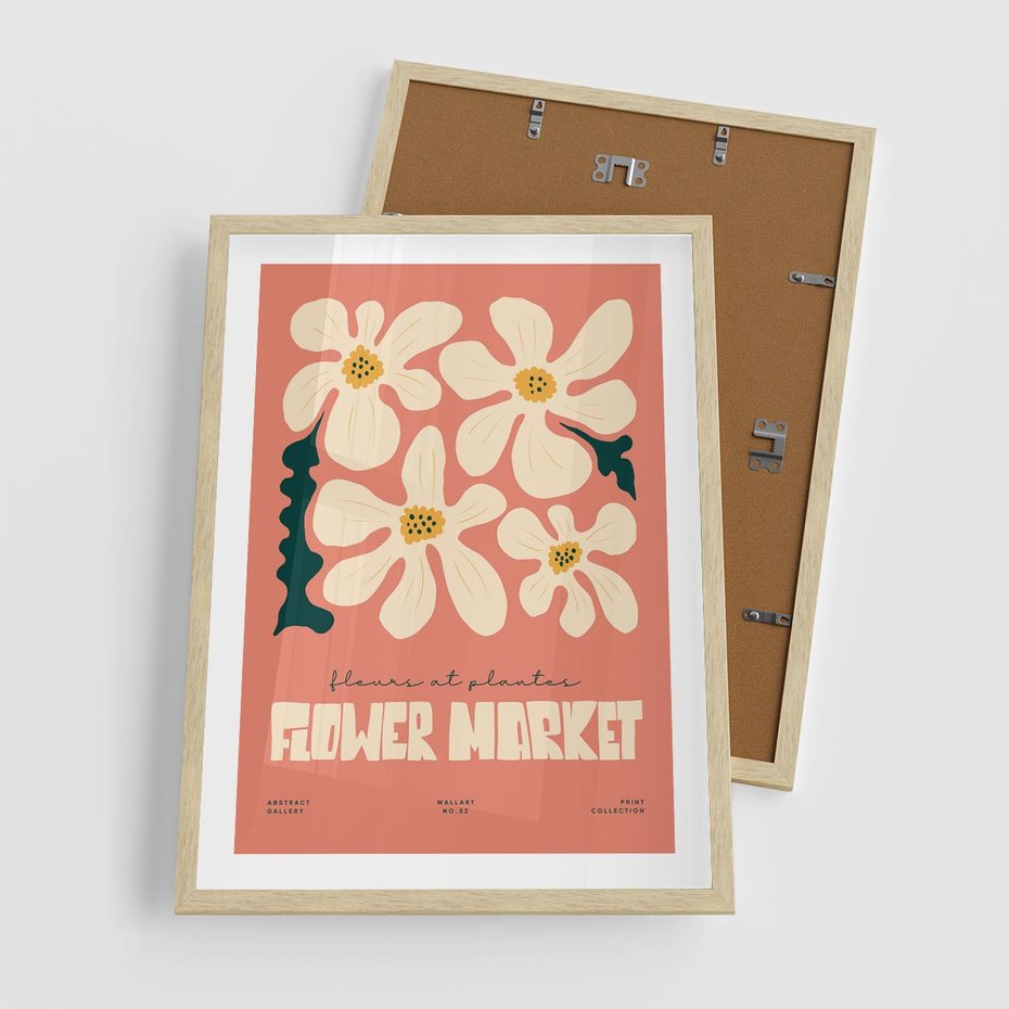 Plakat w ramie 50x70 - Szkicowane Kolorowe Uczucia - kwiatowa kompozycja, minimalizm - rama drewno