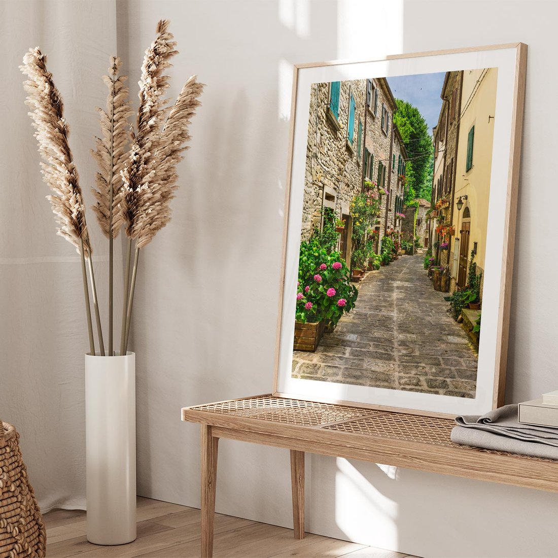 Plakat w ramie 50x70 - Spacer po Złotej Alei - uliczka, perspektywa - rama drewno