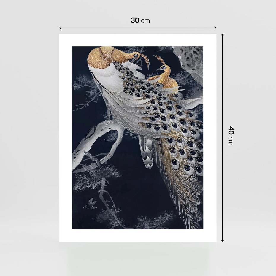 Plakat bez ramy 30x40 - Japońskie Pawie - japońska grafika, pawie