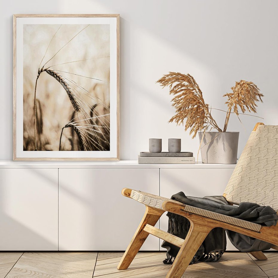 Plakat w ramie 30x40 - Źdźbło Pszenicy: Blisko Natury - źdźbło pszenicy, pszenica - rama drewno