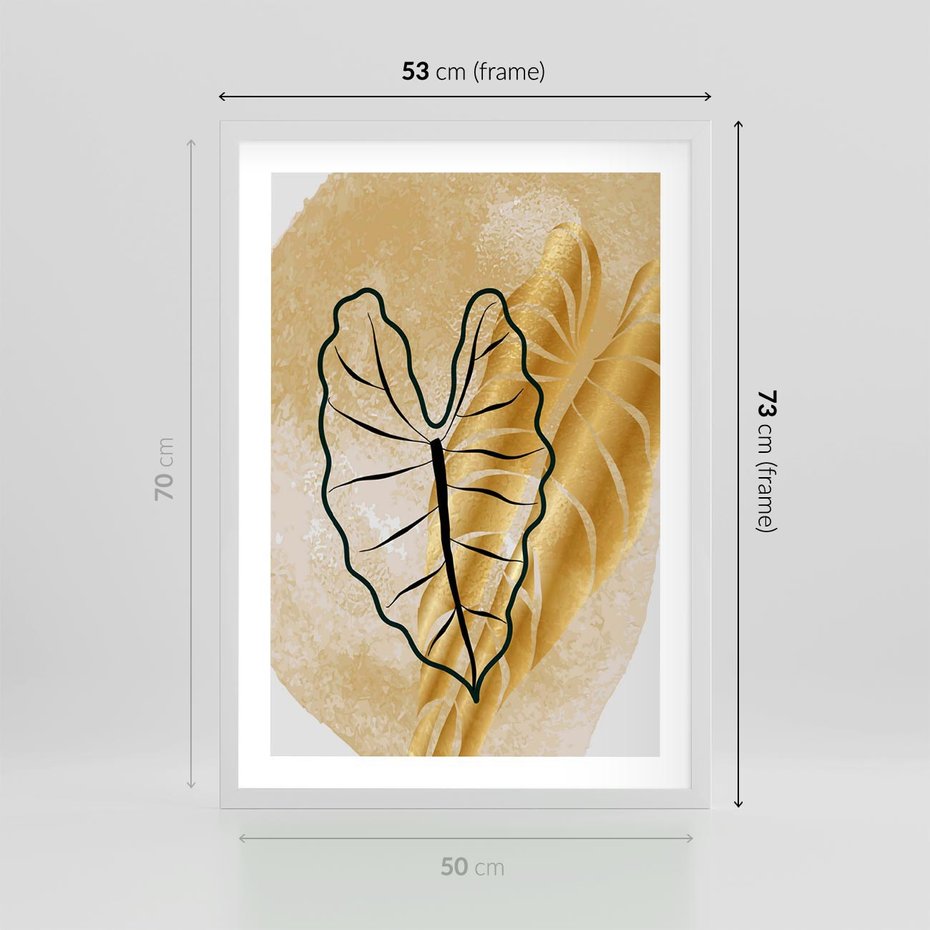 Plakat w ramie 50x70 - Monstera w Złocie - złote liście monstery, grafika - rama biała