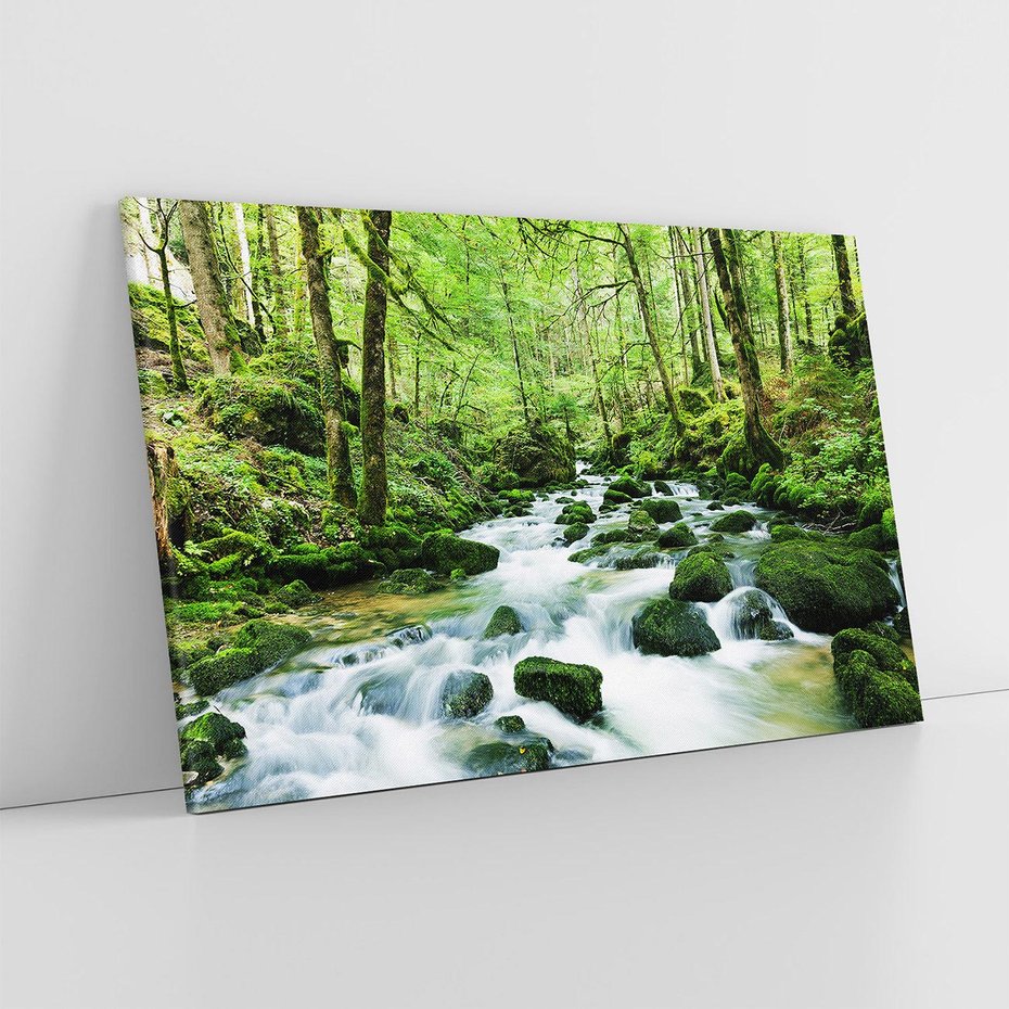 Obraz na płótnie 100x70 - Spokój Wodospadu: Las i Drzewa - wodospad, las