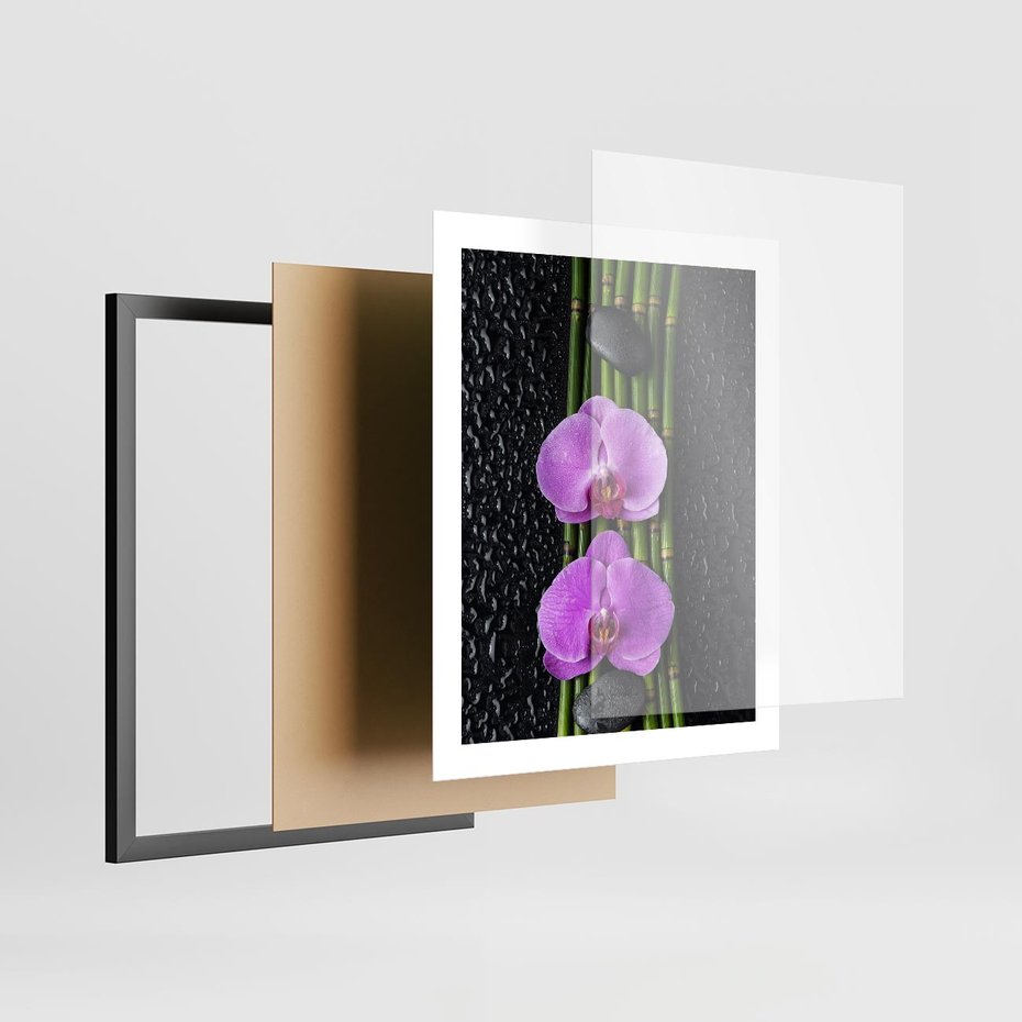 Plakat w ramie 40x50 - Japońskie Spa w Otoczeniu Storczyków - storczyk, spa - rama czarna