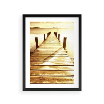 Plakat w ramie 50x70 - Stary pomost w sepia - pomost, sepia - rama czarna