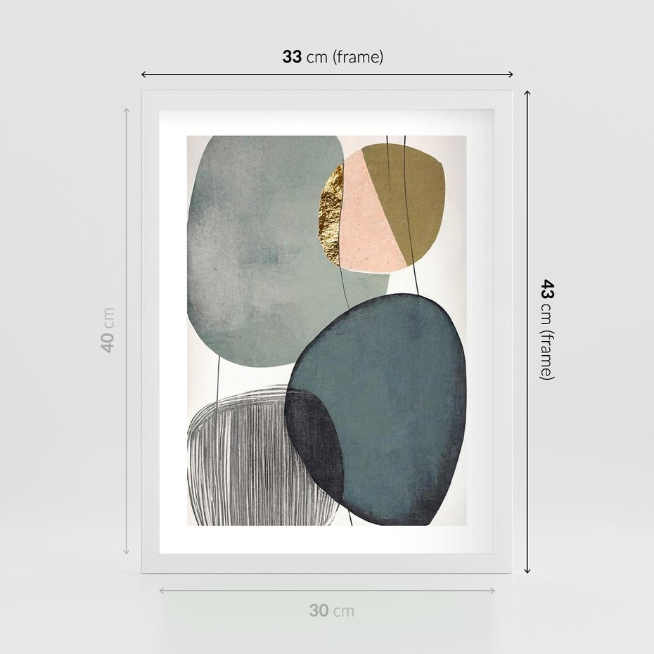 Plakat w ramie 30x40 - Przenikające Formy Duszy - abstrakcyjny obraz, geometryczne obłe formy - rama biała