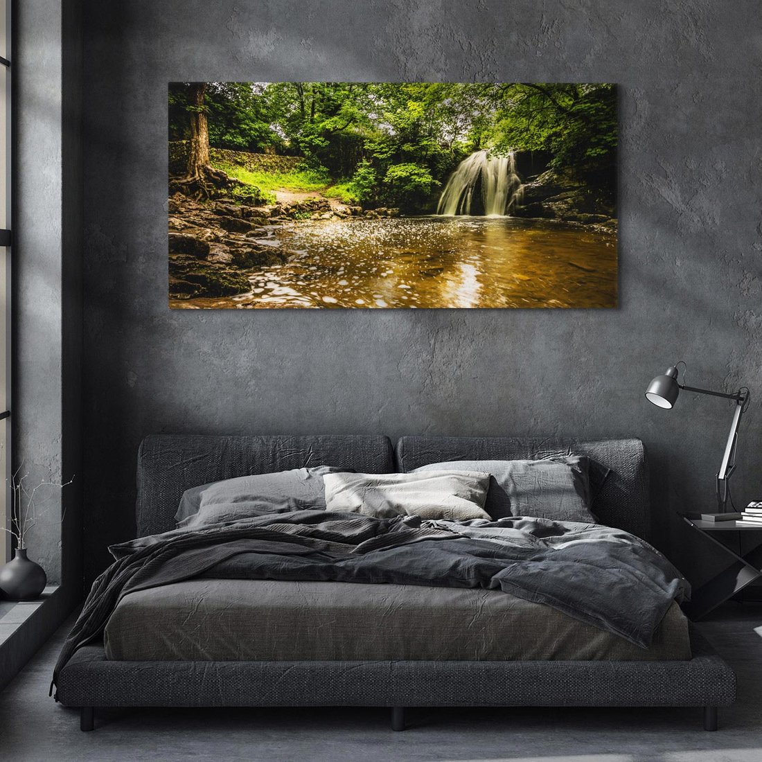 Obraz na płótnie 120x60 - Magia wodospadu w lesie - wodospad, las