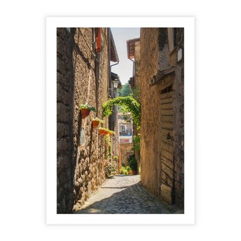 Plakat bez ramy 21x30 - Włoska uliczka w perspektywie - Włochy, uliczka