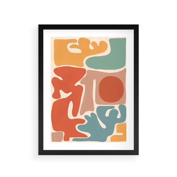 Plakat w ramie 40x50 - Pastelowa Symfonia Kształtów - abstrakcyjne kolorowe formy, pastelowe kolory - rama czarna