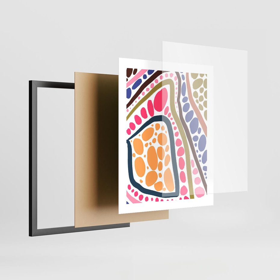 Plakat w ramie 40x50 - Migocące Tęczowe Widzenia - kolorowe wzory, tęczowe żywe kolory - rama czarna