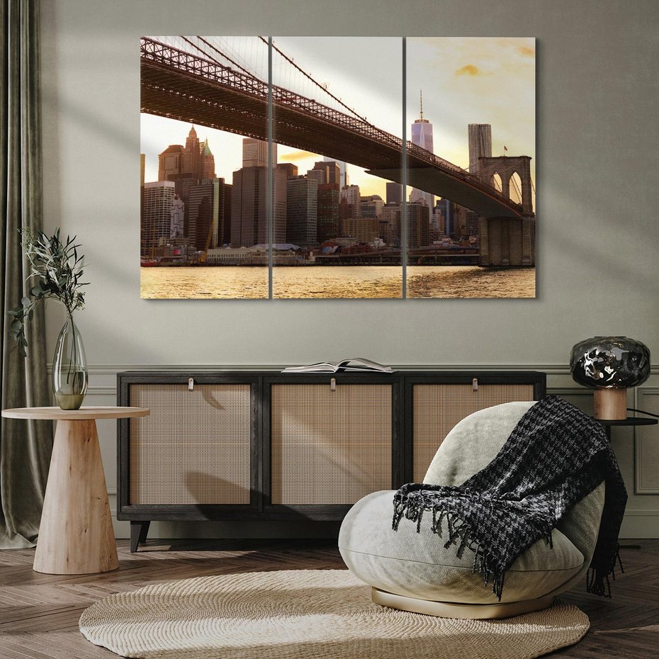 Obraz na płótnie 120x80 - ikoniczna panorama Nowego Jorku - most, Nowy Jork