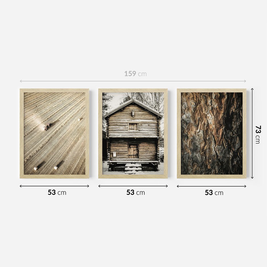 Zestaw obrazy w ramie 50x70 galeria - Górska, chatka, drewno, przytulnie - rama drewno