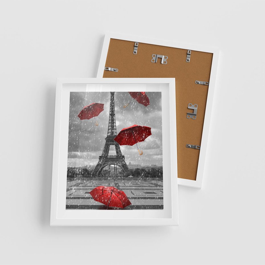 Plakat w ramie 40x50 - Czarno-biała magia Eiffla - Eiffla, Paryż - rama biała