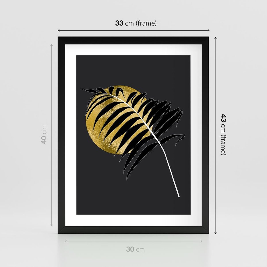Plakat w ramie 30x40 - Egzotyczna Elegancja - palma, na czarnym tle - rama czarna