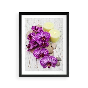 Plakat w ramie 40x50 - Relaksujące spa w otoczeniu orchidei - spa, świece - rama czarna