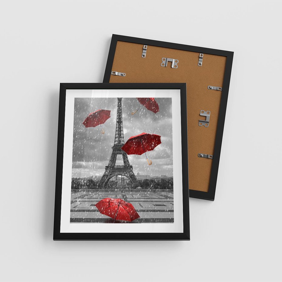 Plakat w ramie 40x50 - Czarno-biała magia Eiffla - Eiffla, Paryż - rama czarna