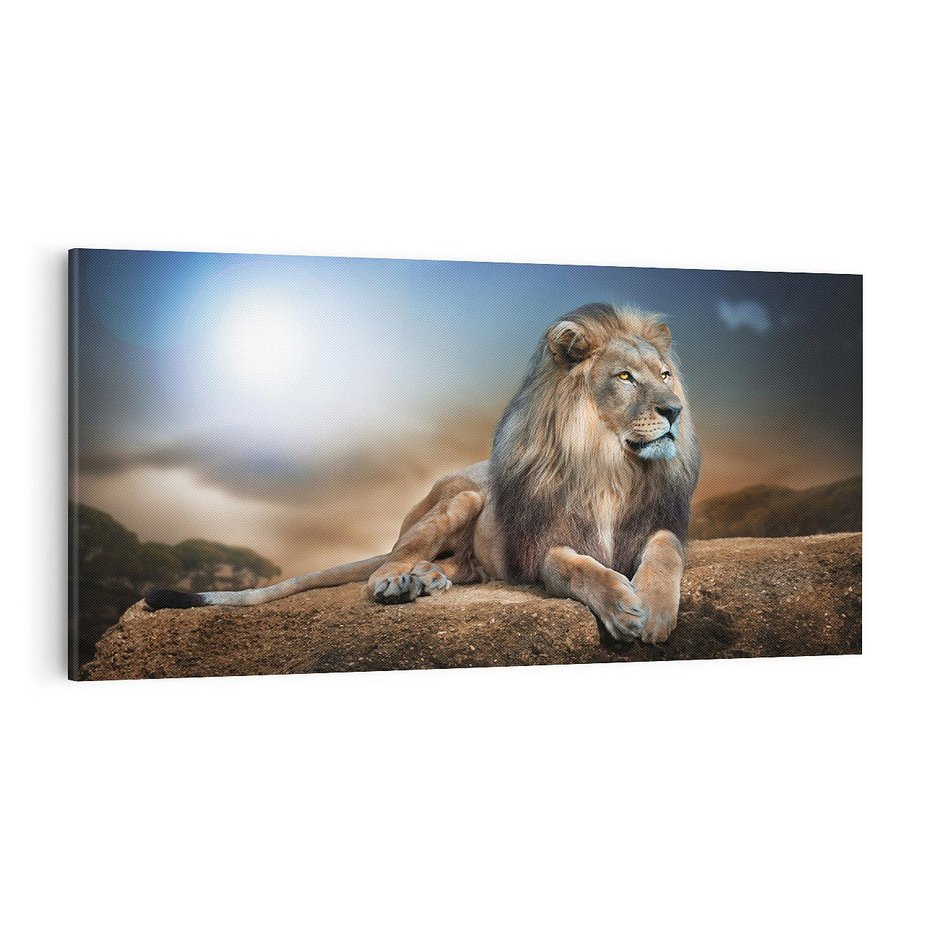 Obraz na płótnie 100x50 - Król sawanny - lew, kamień