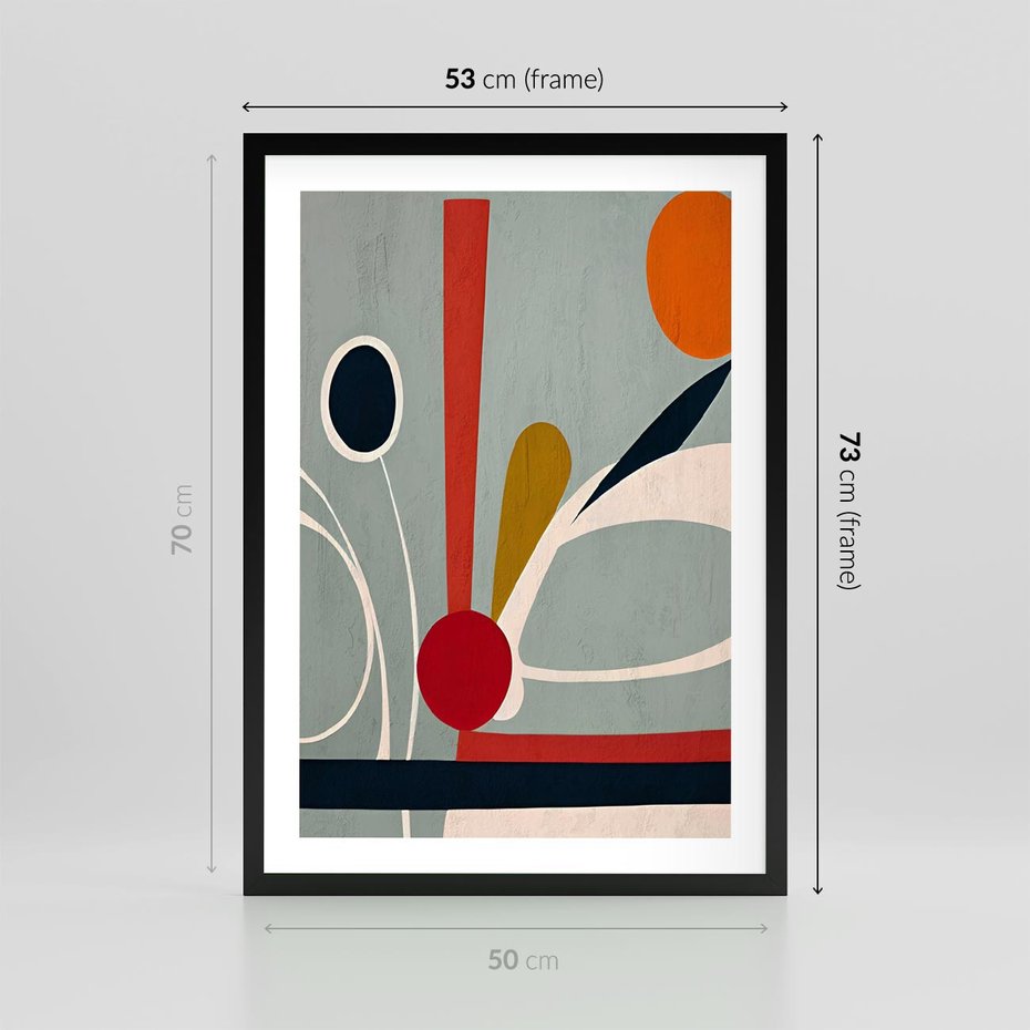 Plakat w ramie 50x70 - Harmonia Kolorowych Impulsów - abstrakcyjny obraz olejny, dziwne formy - rama czarna