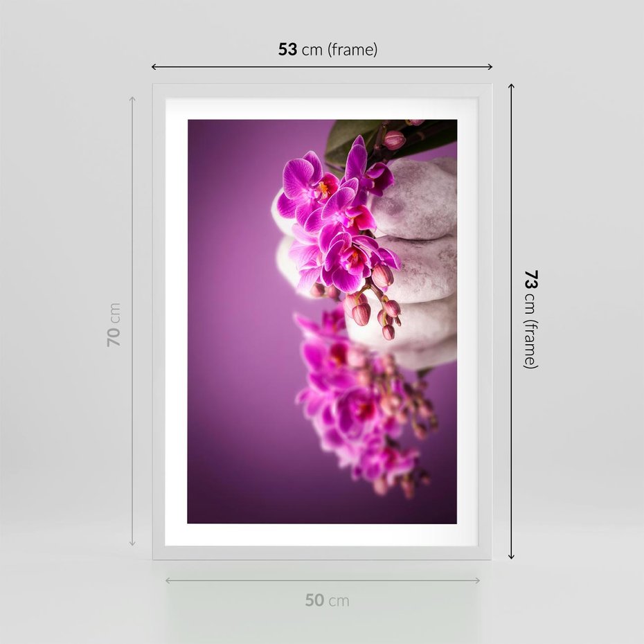 Plakat w ramie 50x70 - Relaksująca orchidea w spa - spa, orchidea - rama biała