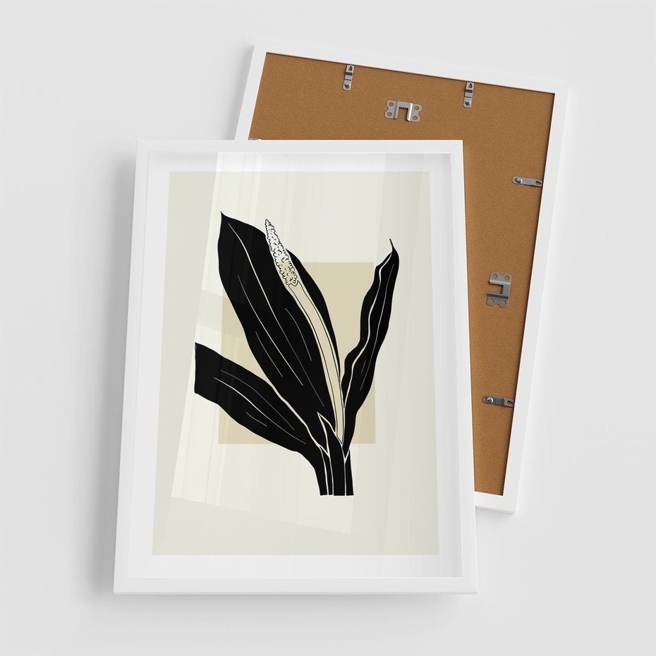 Plakat w ramie 50x70 - Harmonia liści - minimalistyczny obraz, szkic - rama biała