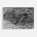 Obraz w ramie 100x70 - Zapomniany Urok - czarno biała fotografia, stary rower oparty o mur - rama biała