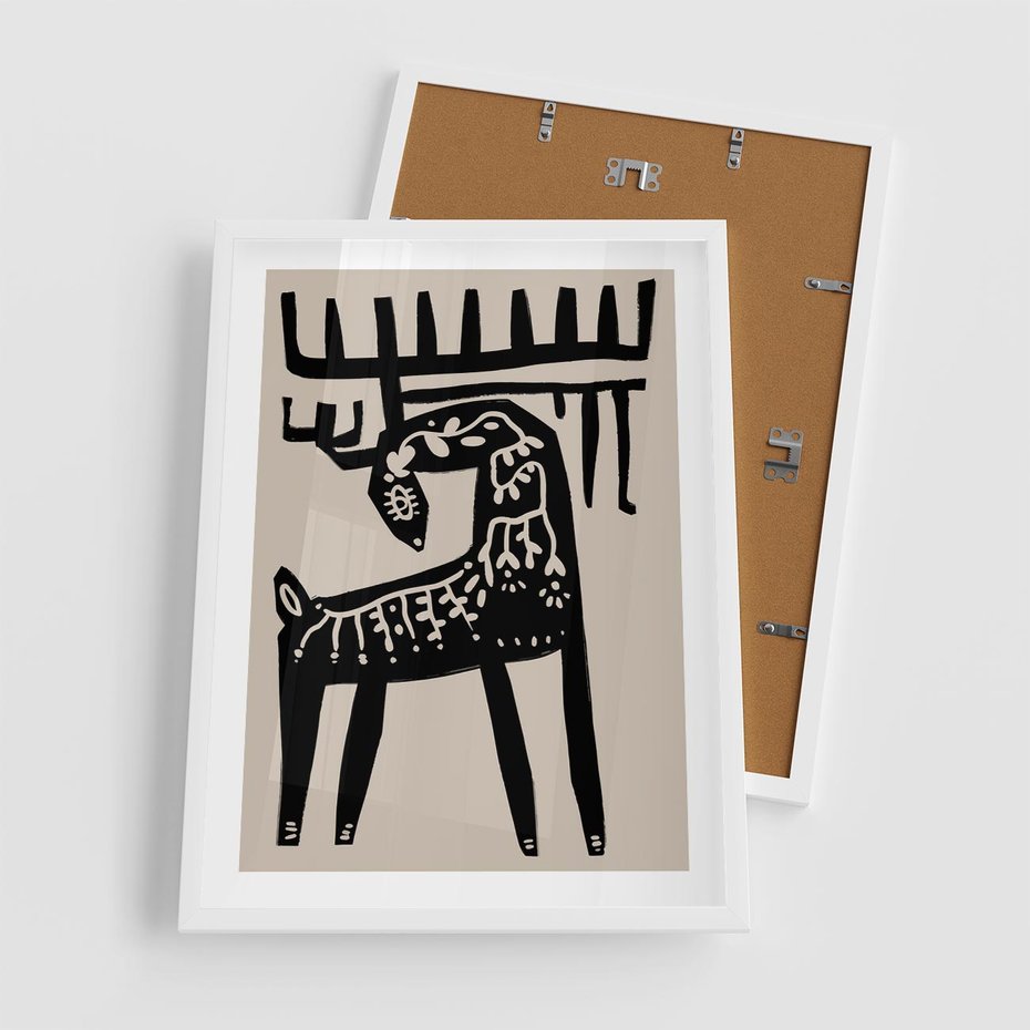 Plakat w ramie 50x70 - Konturem Zdefiniowany - skandynawska sztuka, jeleń - rama biała