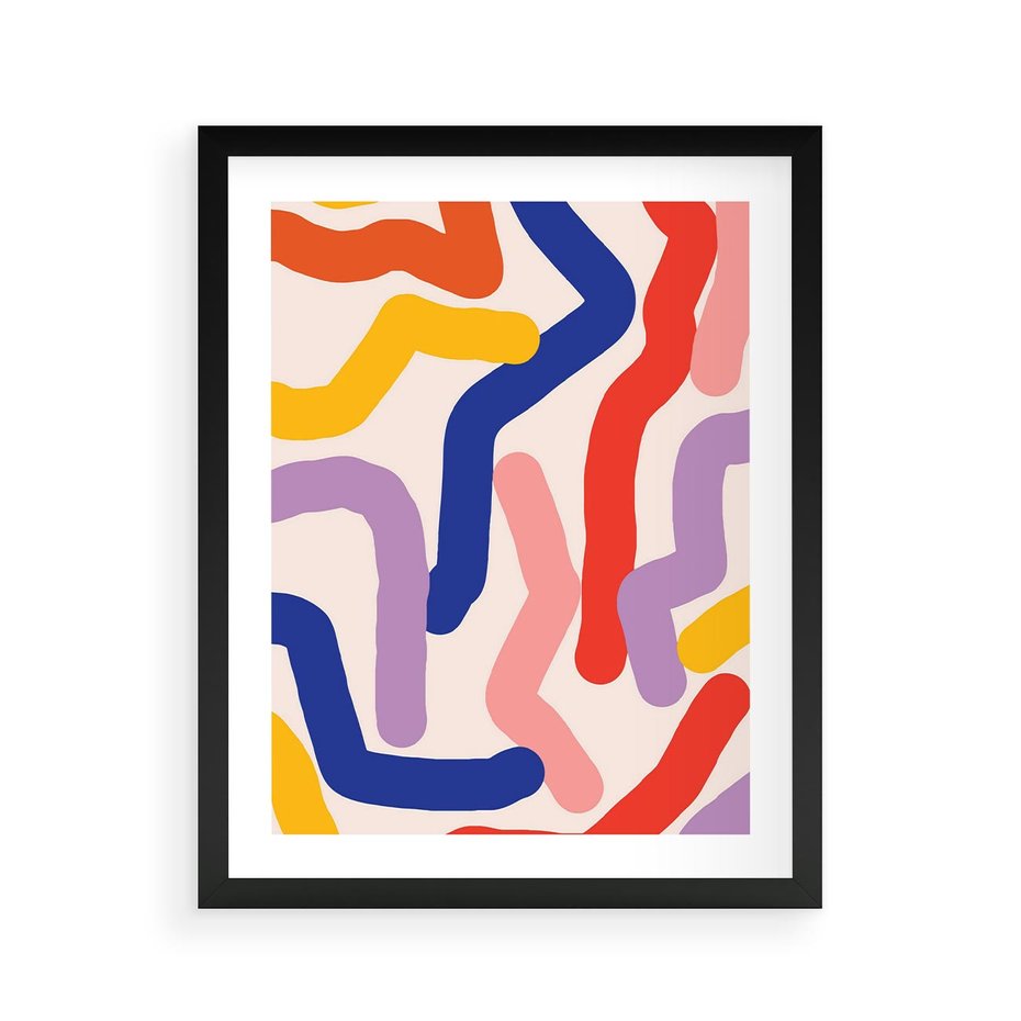 Plakat w ramie 40x50 - Abstrakcyjne Dialogi - abstrakcyjny kolorowy obraz, kolorowe linie - rama czarna