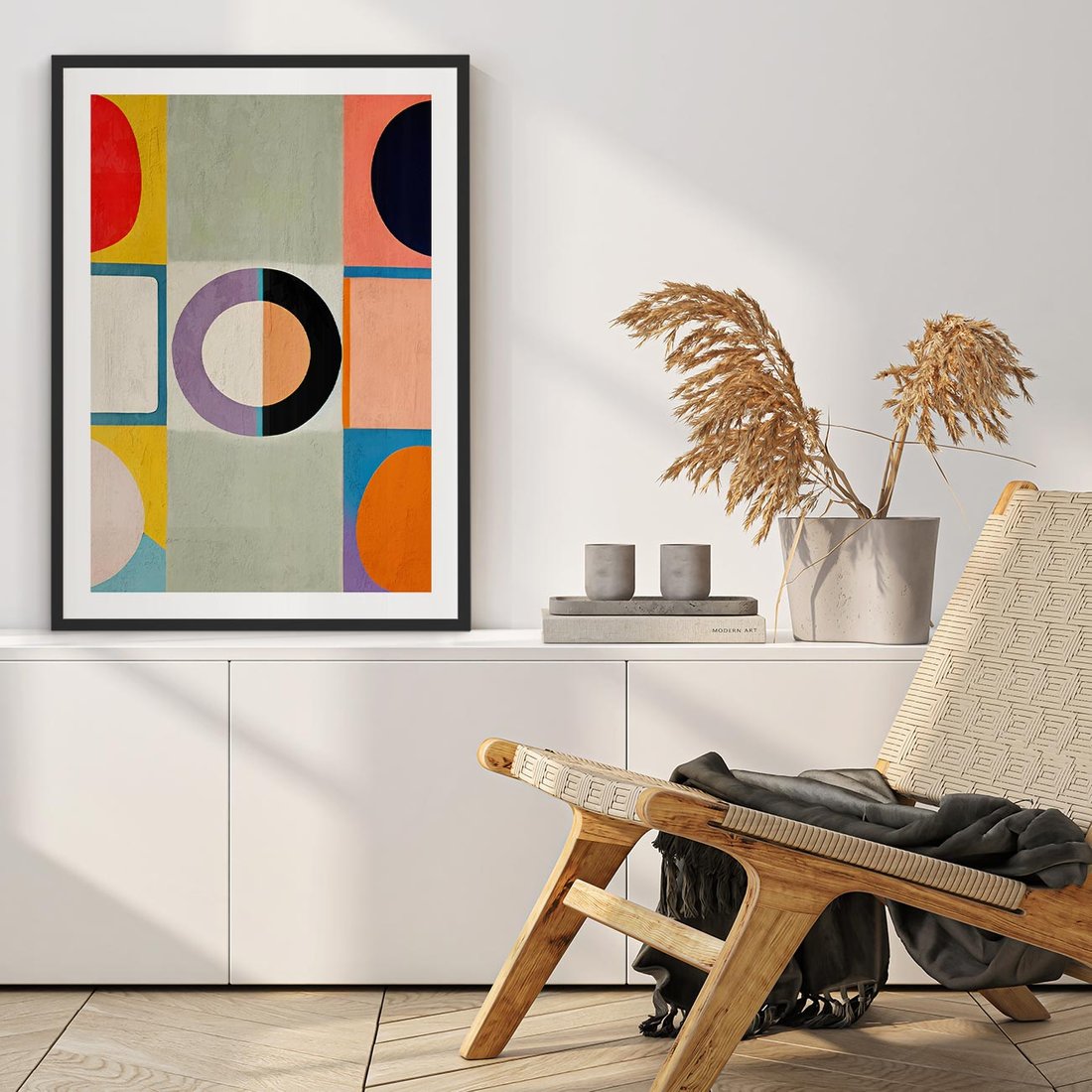 Plakat w ramie 40x50 - Taniec Kształtów Emocji - abstrakcyjne geometryczne kształty, olejny obraz - rama czarna