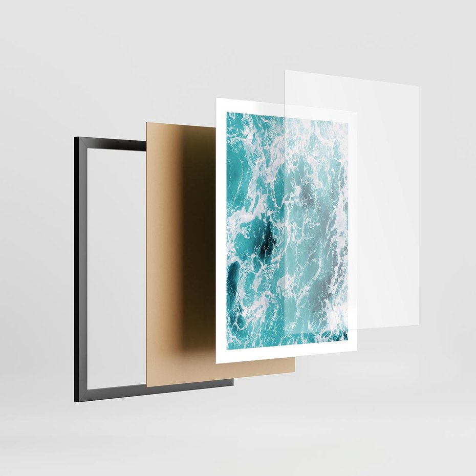 Plakat w ramie 50x70 - Wzburzony Ocean: Widok Z Góry - wzburzony ocean, błękitna woda - rama czarna