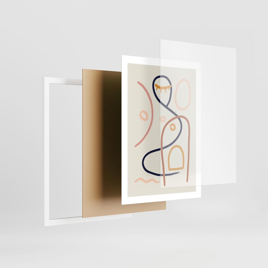 Plakat w ramie 50x70 - Mgnienie Oka - abstrakcja w stylu picasso, beżowe tło - rama biała