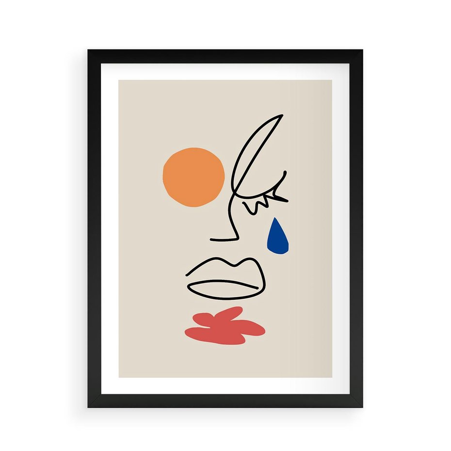 Plakat w ramie 50x70 - Impresje Plam - abstrakcyjny obraz, przypomina twarz - rama czarna